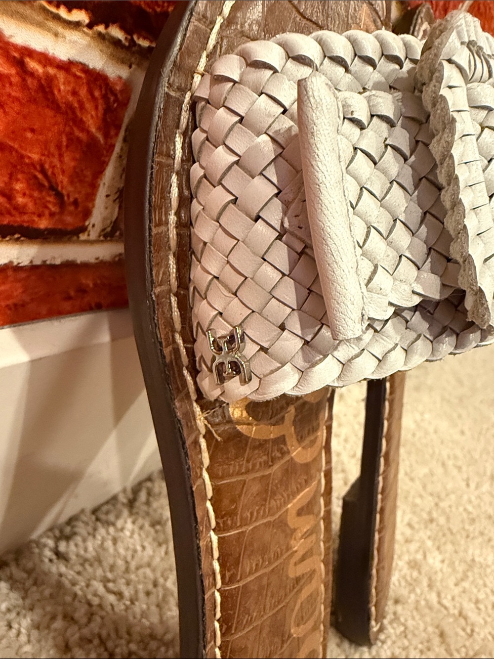 Sam Edelman White Woven Buckle Slide Sandals with Brown Footbed size 36 - Picture 3 of 12